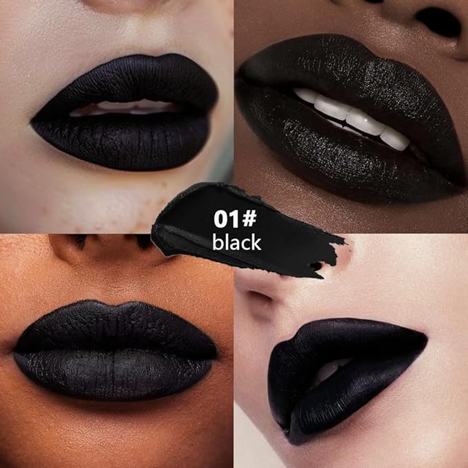 Black Cream Matte Lipstick Stick for Women - Smooth Crayon Lips & Face Paint Stick, Natural Pigmented Black Lip Color for Halloween Birthday Party Makeup, Lápiz labial mate en crema negra, 01