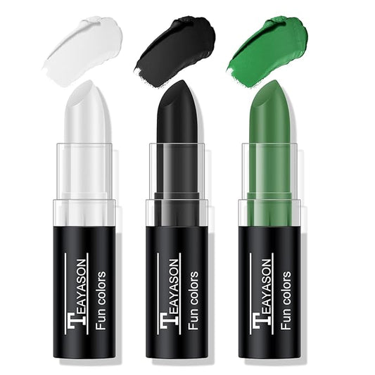 3 Colors White Black Green Face Body Paint Stick, Eye Black Lipstick Face Paint for Baseball/Football/Halloween/Costume Parties Accessories Vampire/Witch/Clown Makeup Face& Body Paint