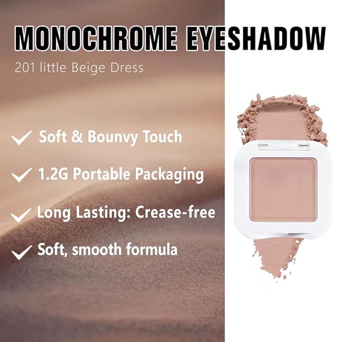 Kaely Pressed Single Eyeshadow Makeup, Little Beige Dress Matte Highly Pigmented Monochrome Eye Shadow Palette, Waterproof Neutral Powder Mini Eyeshadow, sombras para ojos, Lightweight Blendable, 19