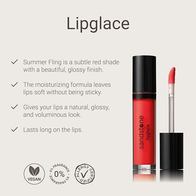 Sandstone Scandinavia Lipglace - Hypoallergenic Vegan Lip Gloss - Fragrance Free & Allergy Certified - Non Sticky & Moisturizing Lipgloss - Anti-Aging Hydrating Lipgloss (Summer Fling, 3,5 g)