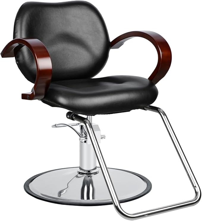 Ashburn Wide Salon Styling Chair in Black, Round Chrome 360° Swivel Hydraulic Small Footprint | Minerva Beauty