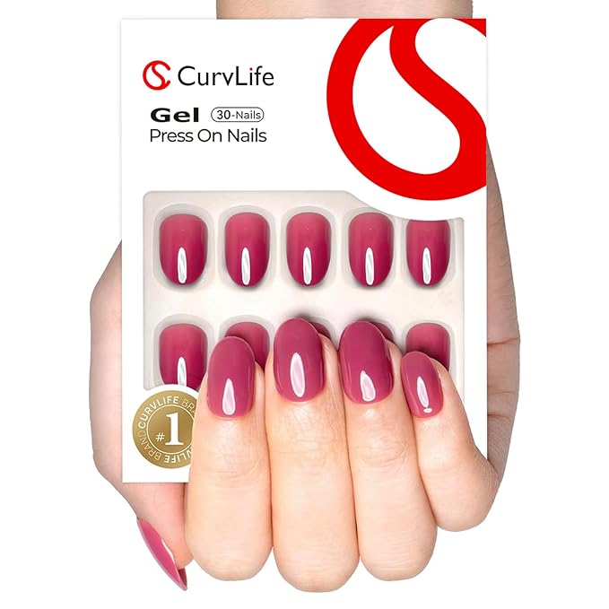 Curvlife Soft Gel Press on Nails Fake Nails with Red Purple rose Design Full Cover False Nails for Women Reusable Nail Kit with Nail Glue Adhesive Tabs Nail File