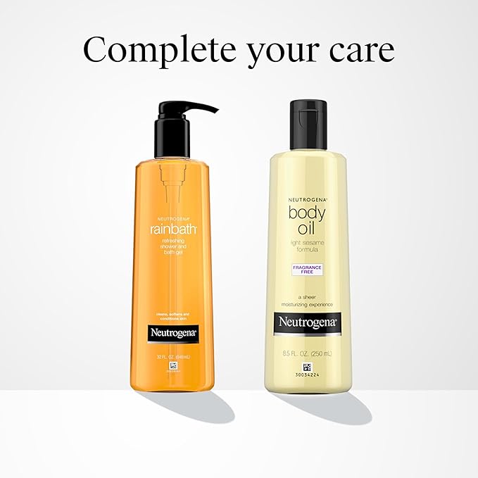 Neutrogena Body Oil Light Sesame Formula for Radiant Healthy-Looking Glow, Moisturizer for Dry Skin, Lightweight Non-Greasy Fast-Absorbing Bath and Massage Shower Oil, 16 Fl Oz Bottle Size