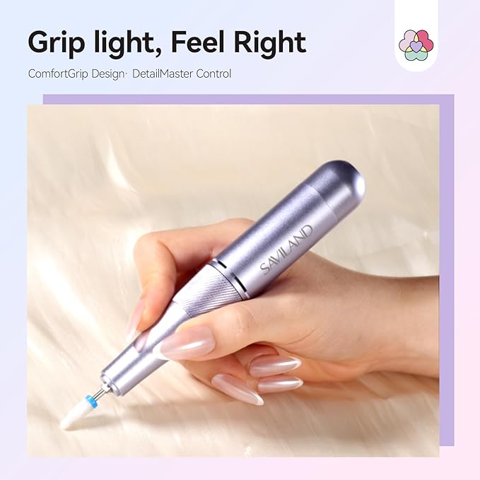 SAVILAND Advanced 50000 RPM Nail Drill Professional: 10S Fast Removal Electric Nail File Portable Nail Filer Electric with Rechargeable Electric Nail Drill Bits Pro Acrylic Nail Manicure Nail Tools
