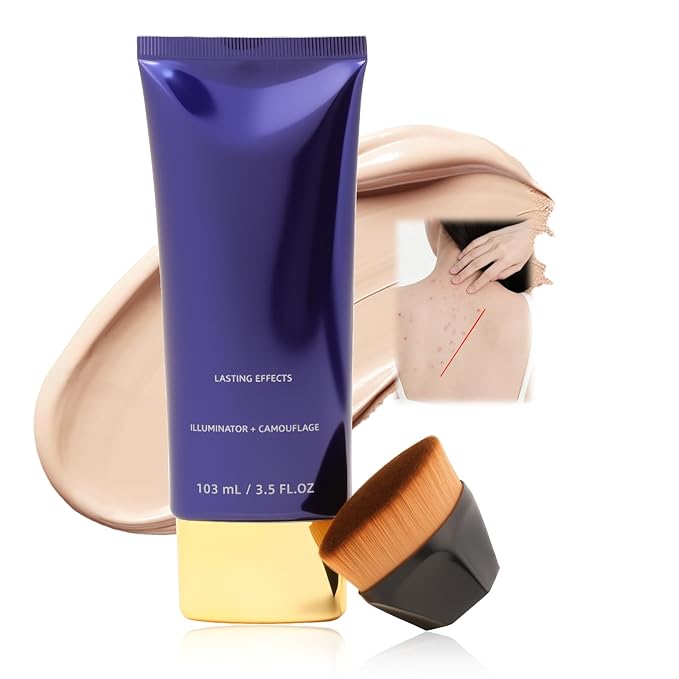 Waterproof Body Makeup, Beauty Body Foundation Cream with Brush, Full Coverage Body & Leg Makeup for Scars Imperfections, No Transfer, Natural Finish