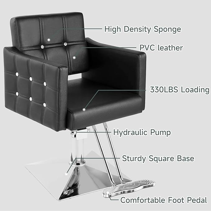 Black Salon Chair for Hair Stylist, Hydraulic Barber Chair for Home/Barbershop, All-Purpose Beauty Hair Salon Armchair for Women (Black)