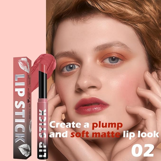 Matte Lipstick Crayon for Women, Peach Nude Lip Stick Pencil 24 Hour Long Lasting Waterproof, Non-Drying Hydrating Formula Lip Gloss Makeup, Vegan & Cruelty-Free, 02