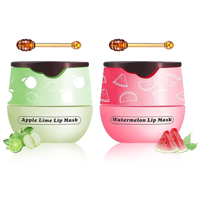 2 Pcs Apple Lime & Watermelon Lip Balm, Vitamin E Lip Masks Honey Strawberry Moisturizing Lip Sleeping Mask, Hydrate Repair Prevent Dry Cracked Lip Exfoliator (Apple Lime+Watermelon)