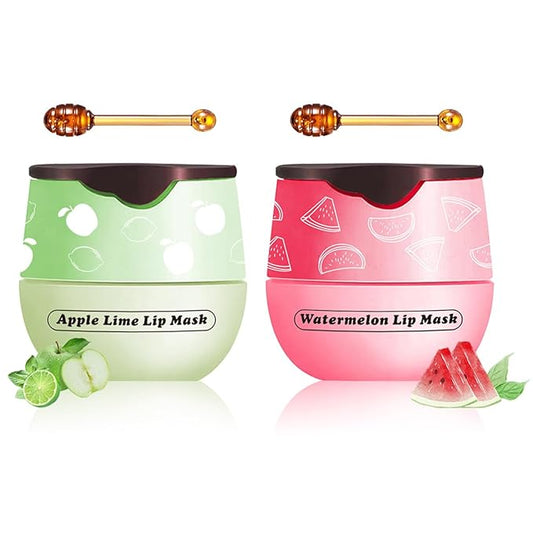 2 Pcs Apple Lime & Watermelon Lip Balm, Vitamin E Lip Masks Honey Strawberry Moisturizing Lip Sleeping Mask, Hydrate Repair Prevent Dry Cracked Lip Exfoliator (Apple Lime+Watermelon)