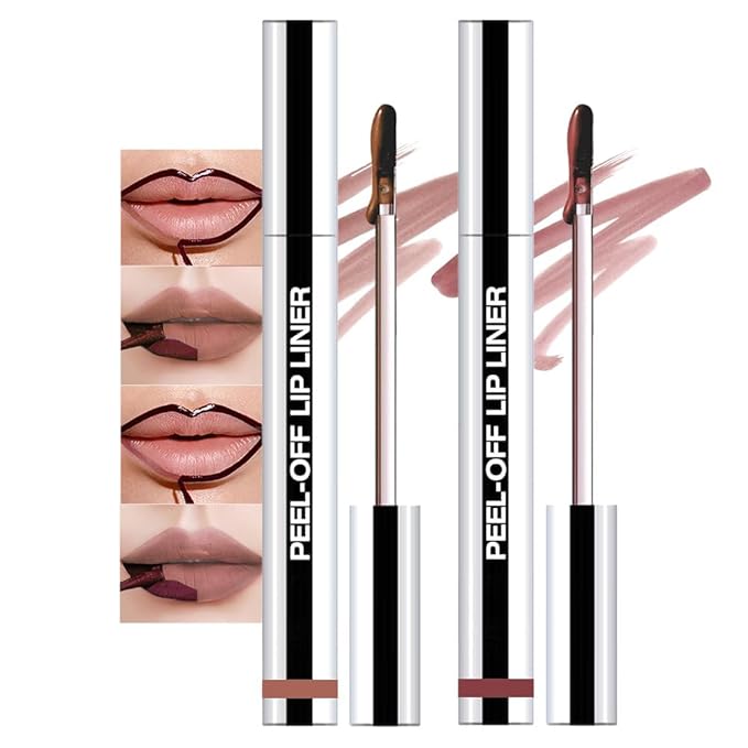 2Pcs Matte Liquid Lip Gloss Stain-Peel Off Lip Liner Tattoo, Long Lasting Peel Off Lip Stain,Waterproof & Transfer-Proof Lip Liner Peel Off Lip Gloss for All Skin Types (#02+#03)