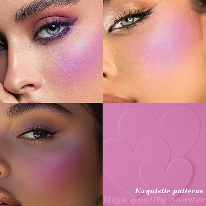 Single Purple Matte Blush for Cheeks Face Blushes Makeup Palette, Rose Bean Monochrome Cream Blushes Palette Makeup for Older Women, Natural Pigmented Paleta de Púrpura monocromática 01