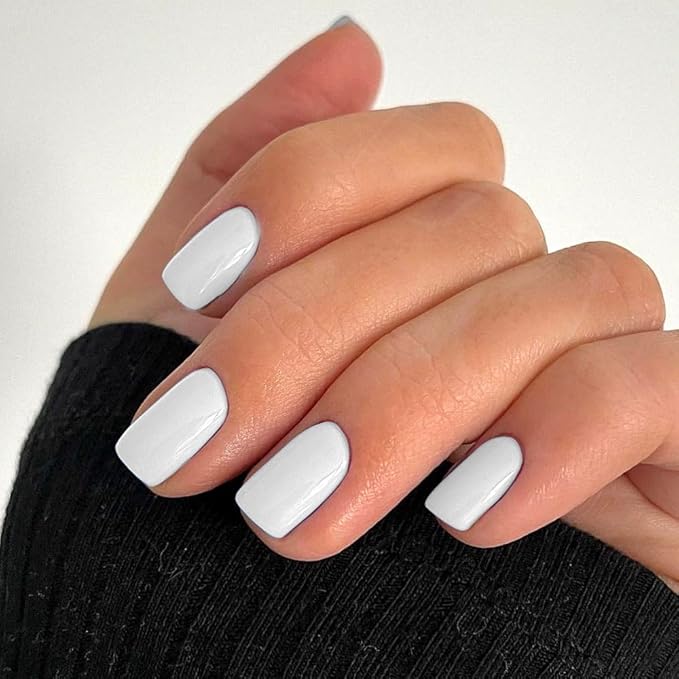 Press on Nails Short Square, Pure White Fake Nails Kit, Fashion Glossy Acrylic Press on Nail, Natural Stick on Nail, Thick Reusable Glue on Nails Short Press on Nail for Women, 30Pcs