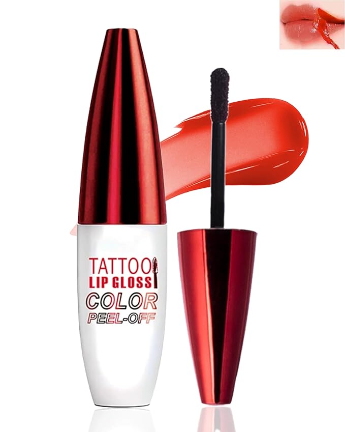 Peel Off Lip Stain Tattoo Lip Gloss,Nude Red Matte Lip Liner Stain Peel Off Waterproof Long Lasting,Highly Pigmented Transfer-Proof Lips Tint Non-Stick Tinted Liquid Lipstick Makeup for Women-02