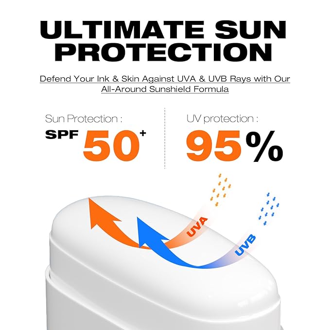 Sexymix Tattoo Sunscreen Stick, SPF 50 Waterproof Sunscreen Stick Broad Spectrum UVA/UVB Protection 0.7 oz with Zinc Oxide, Tattoo Aftercare Sunscreen for Tattoos Non-Dirty Hands Available (2 Packs)