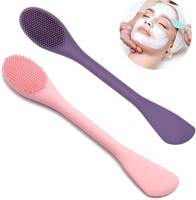 Silicone Face Mask Applicator Brush,Soft DIY Skincare Applicator Tools,Scrubber Exfoliator,Facial Cleansing Brush for Deep Gentle Exfoliating (Pink/Purple)