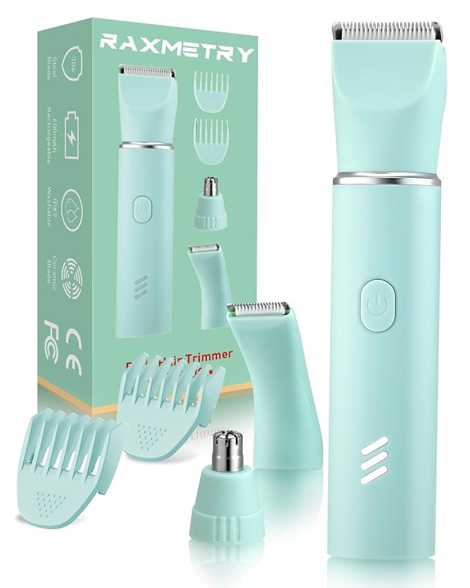 Bikini Trimmer for Women,2-in-1 Painless Electric Razors & Shaver Nose,IPX7 Waterproof,Body Hair Trimmer for Underarm/Pubic/Nose/Legs,USB-C Rechargeable Women's Grooming Kit (Mint Green)