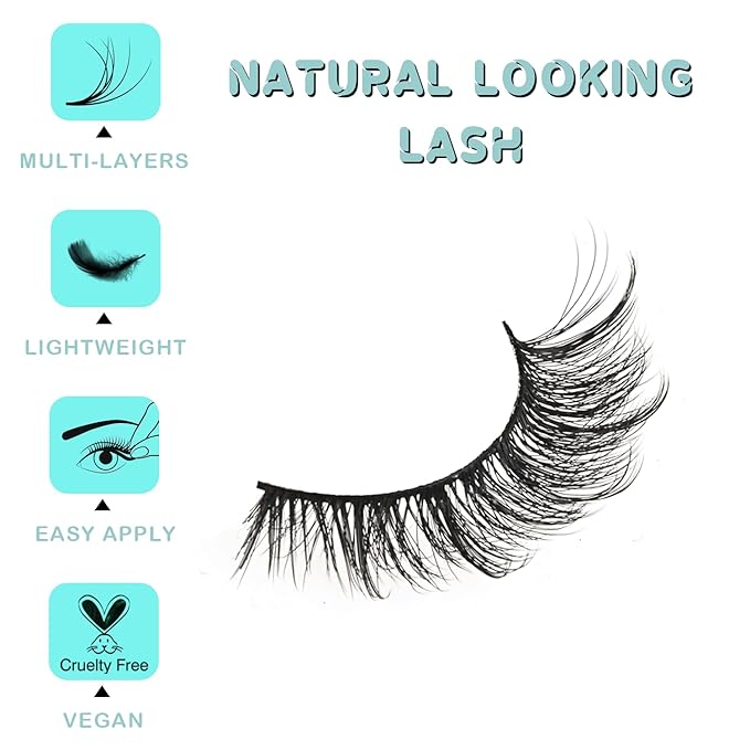 Mink Lashes Wispy Eyelashes Natural Fake Lash Pack Fluffy Lashes False Short Strips Eyelash 3D Cat Eye Pestañas Cluster Set that Looks Like Extensions for Daily Makeup (Hybrid+Wispy Lash)