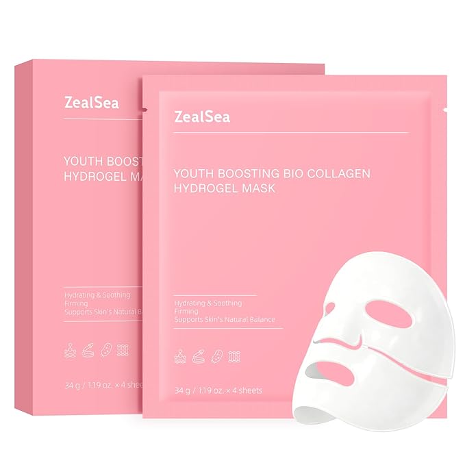 ZealSea Bio Collagen Wrapping Hydrogel Face Mask, Overnight Jelly Gel Sheet Mask for Glass Skin, Deep Hydration, Pore Care, Elasticity Improvement, Firming, Advanced Facial Skincare Solution, 4 Pack