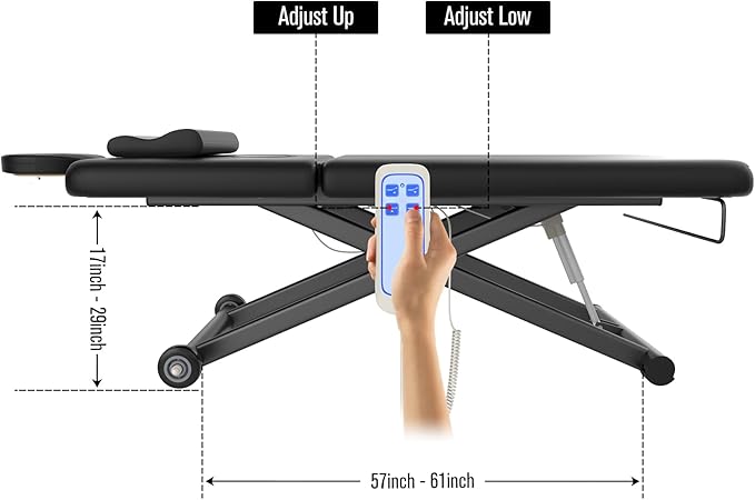 Heavy-Duty Electric Lift Massage Table with Electric Adjustable Backrest and Legs, Wide Physical Therapy Massage Bed with Wheels, Professional Spa Facial Bed, PU Leather, 32'' W × 75'' L