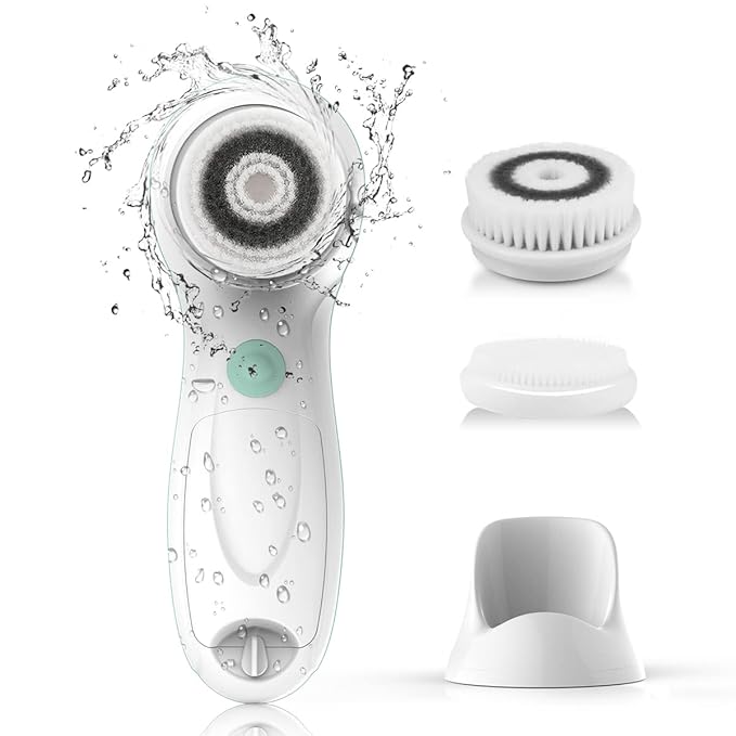 TOUCHBeauty Facial Cleansing Brush Electric, Face Cleansing Brush with Stand, 3 Brush Heads, 2 Speeds, IPX5 Waterproof, Battery-Powered, Suitable for All Skin Types, TB-0759D