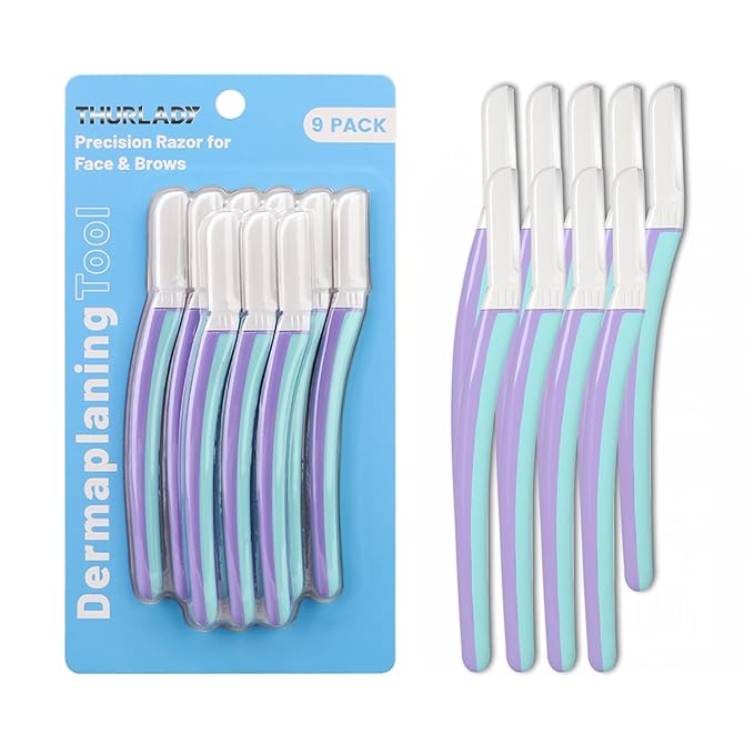 Face Razors for Women, Dermaplane Razor for Women Face, Eyebrow Razor, Dermaplaning Tool, Skin Safe Microblades, Peach Fuzz Remover (9ct, Wisteria)