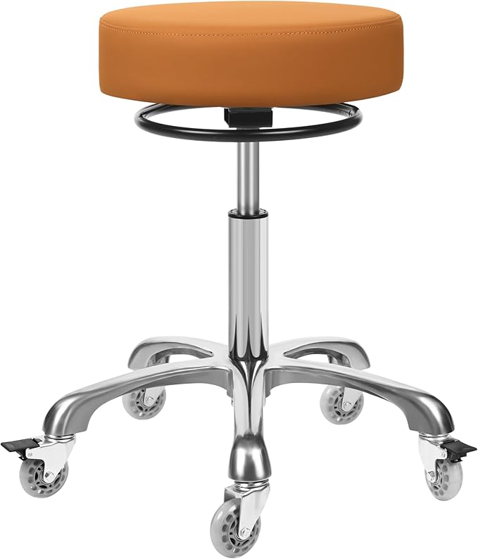 Salon Rolling Stools with Locking Wheels - Adjustable Swivel Stool Chair Heavy Duty 400 lbs Thick Cushion Hydraulic Shop Stool for Tattoo Facial Massage Kitchen Counter Salon Spa Medical Garage(Camel)