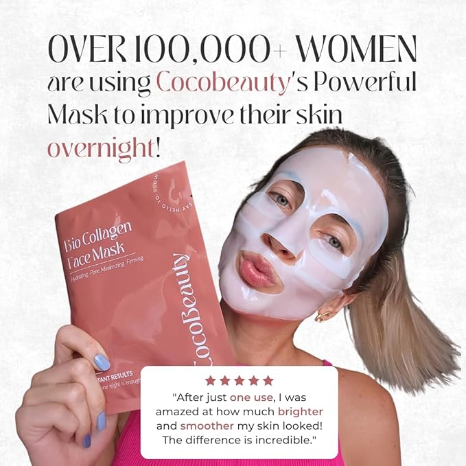 Bio Collagen Face Mask – Hydrating & Anti-Aging Korean Collagen Sheet Masks, Deep Hydration, Smooths Fine Lines, Overnight Face Mask for Radiant Skin (4 pcs)