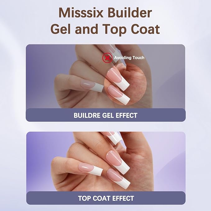 Misssix XBASICTIPS French Protecting Builder Gel and Top Coat, Prevent French Nail Tips Area chipping, Protect French Press on nails, 15ml