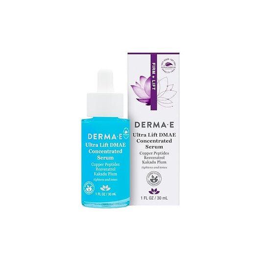 DERMA E Ultra Lift DMAE Concentrated Serum – All Natural Skin Firming & Hydrating Serum with Copper Peptides and Resveratrol – Concentrated Facial Skin Care, 1oz