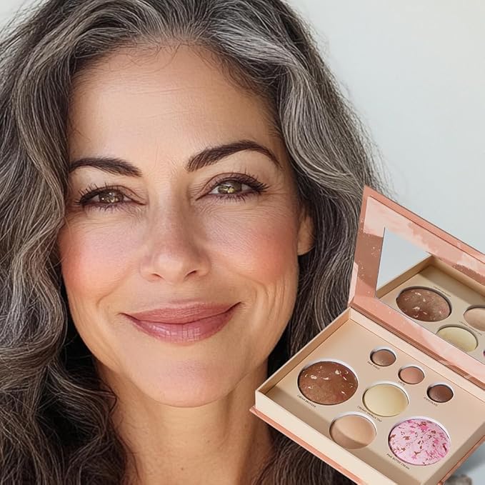 Best Baked Face Palette for Mature Skin – Includes Bronzer, Blush, Highlighter & Eyeshadows – Smooth Velvet Texture, Vegan & Cruelty-Free, Travel-Friendly Makeup Kit