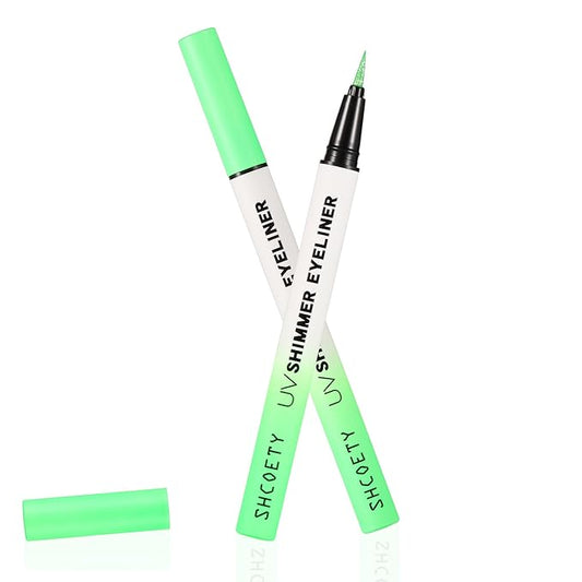 Metallic Neon Liquid Eyeliner, Glitter Neon Colored Eyeliners Pen, High Pigmented, Waterproof Smudge-Proof and Long-Lasting Metallic Eye Makeup for Halloween Christmas, Shimmer Green