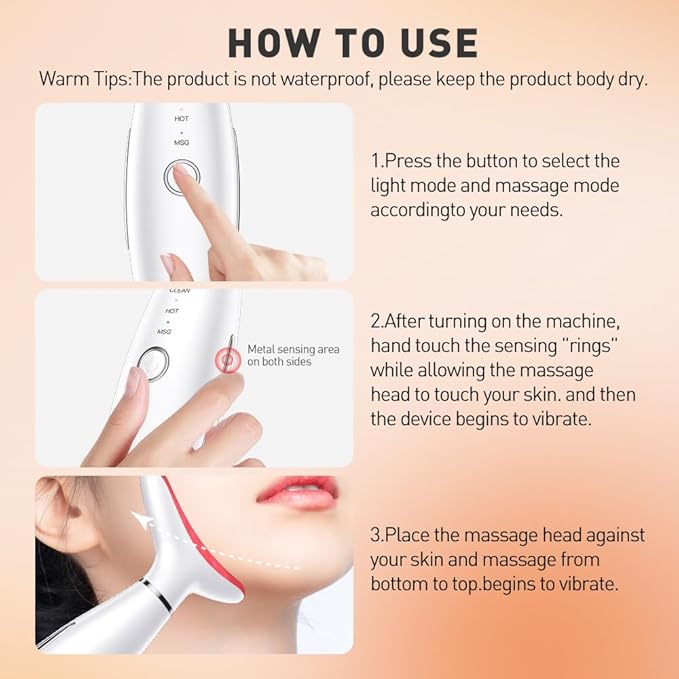 Facial Massager, 3 Modes Face Sculpting Tool, Vibrating Neck Face Massager with Thermals (Beige)