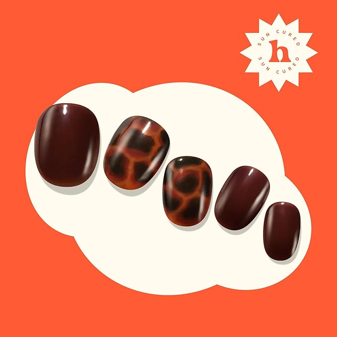 Heyhae Semi Cured Gel Nail Strips | No LED Lamp Needed | Fall, Marble, Brown | Easy Apply & Remove, Salon Quality | Includes 28 Strips, 1 Prep Pads, Nail File & Wooden stick - Hey, Shell Yeah