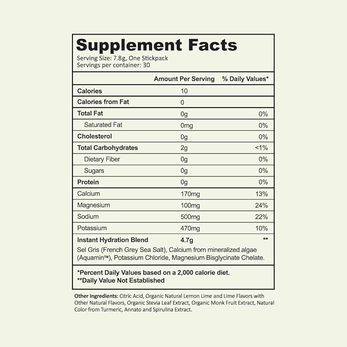 Instant Hydration Electrolytes Powder Packets - Lemon Lime Drink Mix - Zero Sugar - Keto, Vegan, Gluten-Free, Non-GMO - Boost Recovery, Brain Health, Muscle & Tissue Support- 30 Sticks