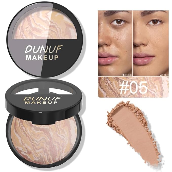 Baked Natural Correcting Pwoder Foundation Makeup, Highlighter Hybrid - Natural Finish, Waterproof Long Lasting, Demi-Matte Natural Finish, Talc-Free, Vegan, 05#