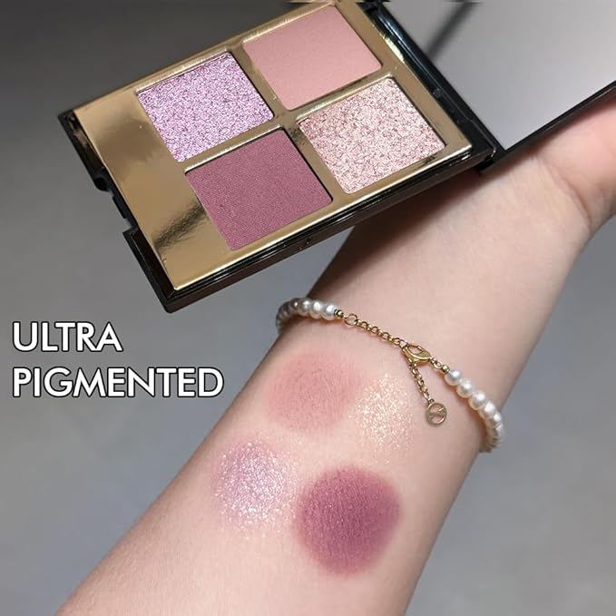 4 Colors Eyeshadow Makeup Palette,Nude Pink Purple Highly Pigmented Natural Neutral Nude Eye Shadow Palette with Mirror,Long Lasting Naturing-Looking,Waterproof,Blendable,Travel Size