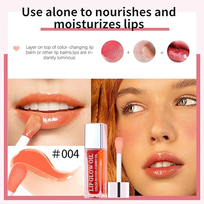 Hydrating Lip Glow Oil, Moisturizing Lip Glow Oil, Nourishing Glossy Transparent Lip Oil, Plumping Lip Oil, Lip Balm, Non-sticky Tinted Toot Lip Balm for Lip Care (CORAL) 0.2 OZ