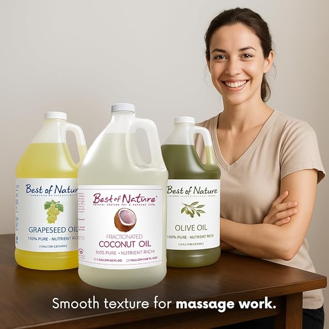 Best of Nature 100% Pure Fractionated Coconut Oil - Liquid MCT Massage & Body Oil, Unscented Moisturizer for Hair, Skin, Face, Aromatherapy Carrier for Essential Oils, 5 Gallon Pail (640 fl oz)