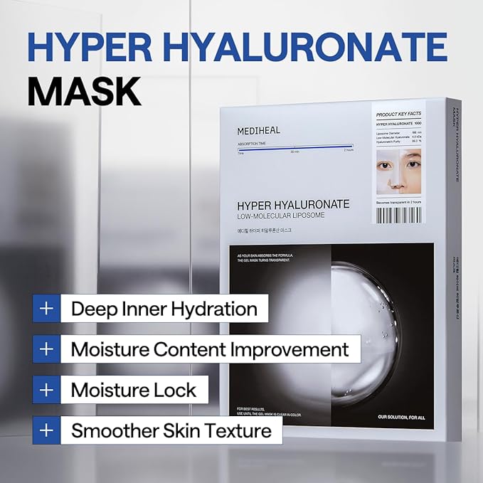 Mediheal Hyper Hyaluronate_Deep Hyaluonate MasK 4pcs | Deep Hydration Gel Mask for Quock Soothing Concentrated Moisturizing with Non-Irritating Ingredients | 30mins Quick Care
