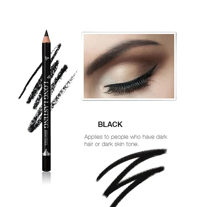 Go Ho 12 PCS Black Eyebrow Eyeliner Pencils,Sweatproof Eyebrow Pencil,Long-lasting Nice Color Eye Brow Gel Pen Makeup Brow Tint Sticks（Black）