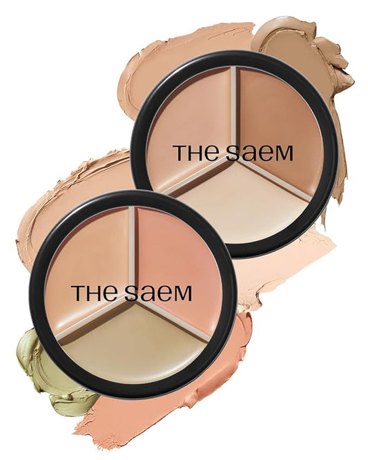 THESAEM Cover Perfection Triple Pot Concealer 01 Correct Beige + 02 Contour Beige - 3 Color Concealer for Medium & Natural Tone - Full Coverage, Correct & Conceal Redness, Dark Circles, Contouring
