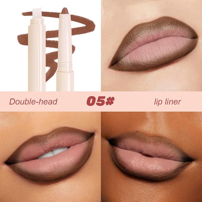 Plump Matte Crayon Lip Liner Pencil, Maroon Lipstick Lip Liners for Women, 24 Hour Long-Lasting Lip Gloss Makeup, With Silicone Smudger for Define Contours & Sculpting Lip, 05