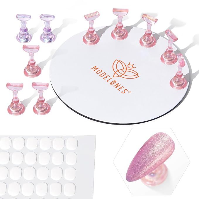 Modelones Nail Stand Set, Magnetic Nail Stands for Press ons False Nail Tips Practice Acrylic Holder with 200pcs Sticky Tabs Strong Metal Base Painting Display DIY & Salon Use Beginner Supplies