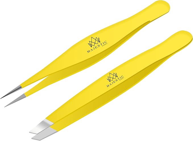 Majestic Bombay Fine Point + Slant Tweezers for Women and Men – Splinter Ticks, Facial, Brow and Ingrown Hair Removal–Sharp, Needle Nose, Surgical Tweezers Precision best tweezers for chin hair