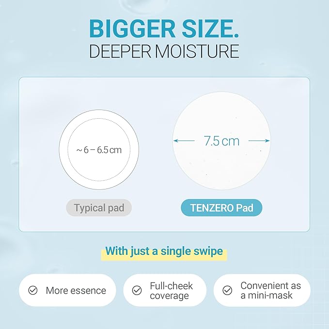 TENZERO Moisture Collagen Toner Pad (70 Count, 160g), 100% Natural Cotton, Hydrating Moisturizing Glowing Face Toner Pads, Gentle Exfoliate & Improve Elasticity, Korean Facial Toner, Dry & Dull Skin