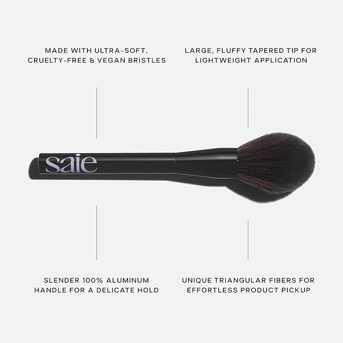 Saie All-Over Powder Makeup Brush - Fluffy Tapered Powder Brush for All-Over Application & Effortless Product Pickup - Made with Ultra-Soft, Cruelty-Free & Vegan Bristles (1 Count)