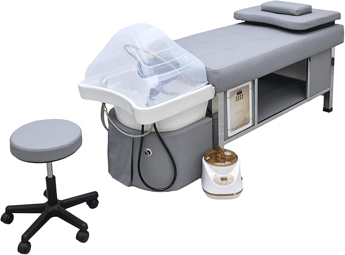 TATARTIST Head Spa Bed Head Care Shampoo Bed Head Spa Equipment Shampoo Backwash Unit with Cover Pillow Hair Salon Massage Table (Grey)