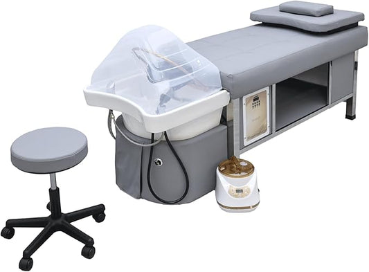 TATARTIST Head Spa Bed Head Care Shampoo Bed Head Spa Equipment Shampoo Backwash Unit with Cover Pillow Hair Salon Massage Table (Grey)