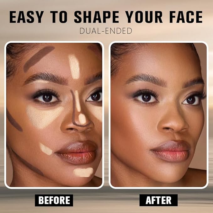2in1 Cream Contour Highlighter Stick, Neutral Bronzer Makeup Sticks, Applies Dual-Ended Sculpting Stick for Face Body, Long Lasting Waterproof No Smudging, Suitable for Makeup Beginners- Rich