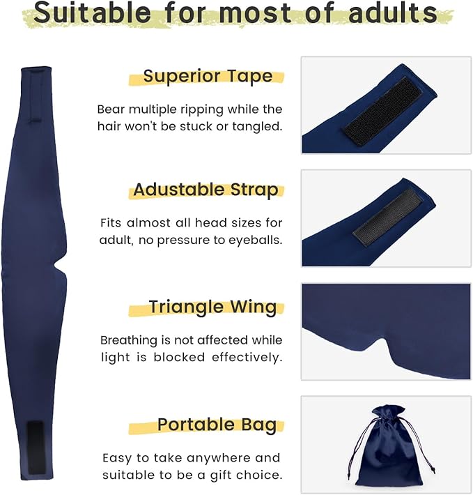 100% Handmade Bamboo Sleeping Eye Mask for Women for Men,Night Masks,Organic Sleep Mask,Blockout Eye Mask for Sleeping,Large Size Adjustable (Navy Blue)